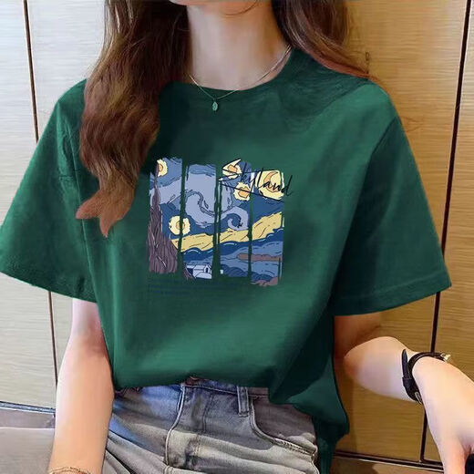 220克纯棉短袖t恤女2025夏季宽松百搭圆领正肩印花上衣T恤B701YL 1491酒红色 L