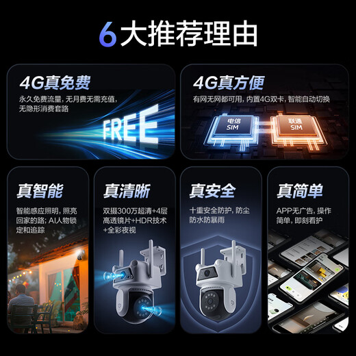 睛小豆萤石室外摄像头4g终身免流量家用防水双摄高清户外无线监控器360度无死角带夜视手机远程海康威视