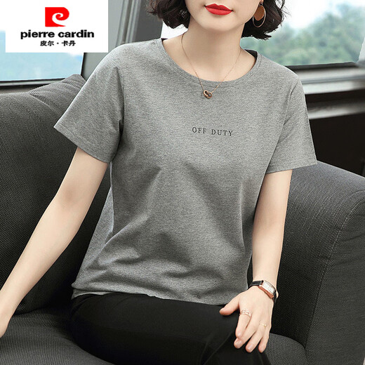 Pierre cardin short-sleeved T-shirt top for women 2025 summer new middle-aged gray Korean style slim fit slim T-shirt 6624# caramel color OFF M [Suggested 95Jin [Jin equals 0.5 kg]]