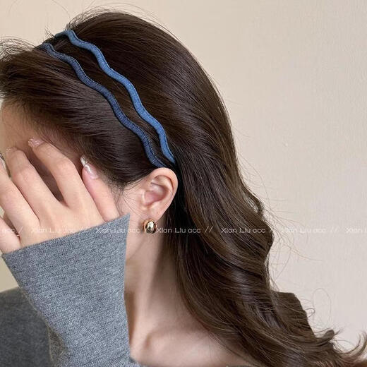 Headband Cowgirl Hairband 2025 Simple Temperament Hairband New Face Wash Advanced Going Out Headband Fashionable and Versatile Ultra-Fine Denim Wavy Hairband-Dark Blue