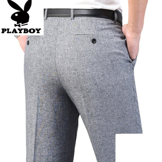 花花公子（PLAYBOY）夏季薄款中老年男士西裤蚕丝宽松直筒高腰深档商务上班正装男裤子 6630浅卡其 40 3尺1腰围=40码