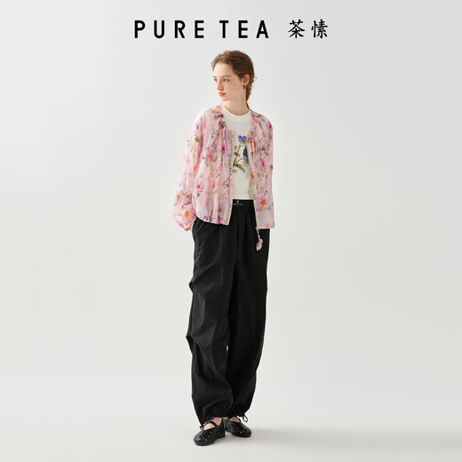 
Tea Su [Pastile] puretea Tea Su Light Outdoor Wood Ear Drawstring Coat Women's Stretch Condensation 25 Summer New Pink Purple L