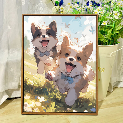 
Enbaole cute dog DIY digital oil painting hand-painted color oil color decompression hand-decorative hanging painting SJ12859 30*40cm stretched thick solid wood inner frame