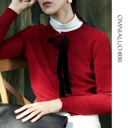 
Oberlano Ober high-end new year red round neck cashmere cardigan for women 2025 spring merino slim knitted sweater jacket quiet blue B05 sapphire blue M