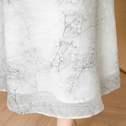 OLJ high-end brand dress for women 2025 summer new printed and modified cheongsam new Chinese style Zen Chinese style skirt gray L 90-115Jin [Jin equals 0.5 kg]