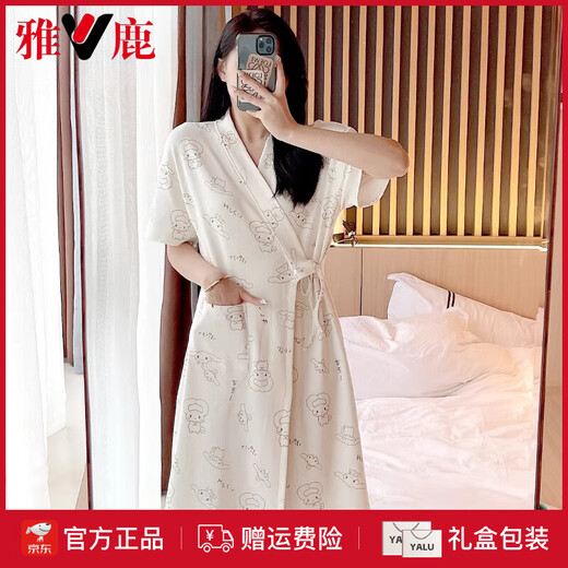 Yalu High-End Japaner Kimono Nachthemd für Frauen Sommer reines Baumwoll kurzärmelige Bademantel Japanische dünne Yugui-Hund Japaner Cartoon Pyjamas 653 m