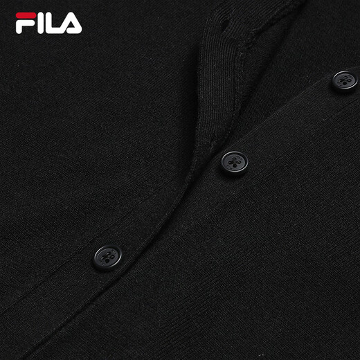 FILA official women's braided jacket 2025 autumn new fashion casual and comfortable V-neck sweater cardigan, black - BK 2XL 180/96A/XXL