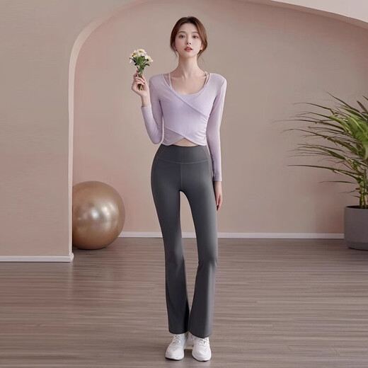 Shantou Lincun Pilates training clothing three-piece yoga clothing suit for women 2025 high-end three-piece suit Pilates training three-piece milk white vest + milk white blouse + sea rock gray pants M 90-110Jin Jin equals 0.5 kg