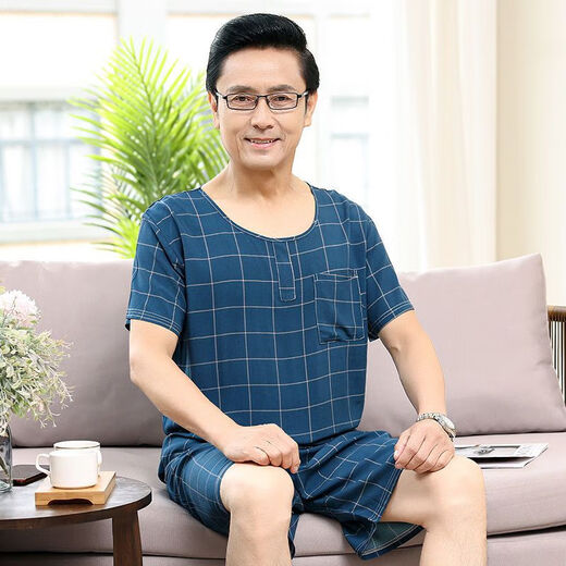 Mu Fengqing Summer en soie en soie Nouveau pyjama Pyjama d'âge moyen et âgé pour hommes et personnes âgées Round Neck Pullover Shorts à manches courtes à manches à manches à manches courtes 2694 VILLES CHOSS L Recommandé 100-135 Jin [Jin est égal à 0,5 kg]