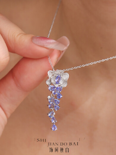 DYAI natural tanzanite necklace for women 925 silver inlaid original design coconut tree simple clavicle chain pendant tanzanite necklace