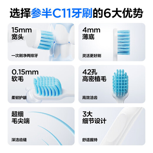 Half-and-half C11 toothbrush, soft bristles, high-density grafting, wide head, tooth cleaning and gum protection, upgraded and widened toothbrush, 2 pack