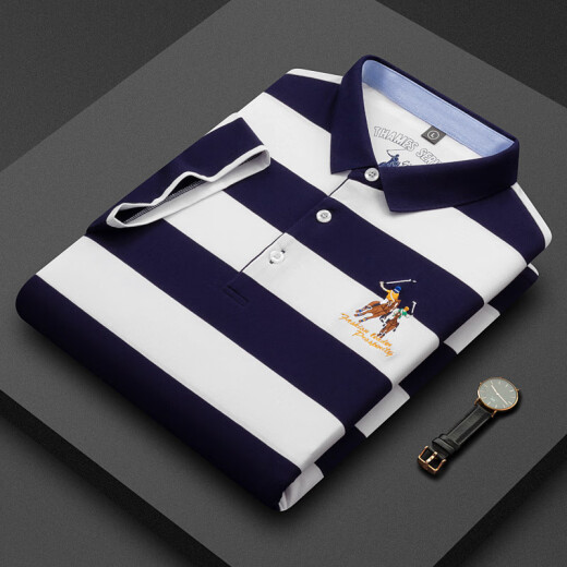 Lisheng Lifa 2025 Summer Nuevo algodón de mediana edad puro Camiseta de algodón corto de algodón corto Base de rayas de solapa delgada 3882 White M