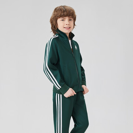 adidas autumn children's stand-up collar sports and casual jacket dark green/white 110