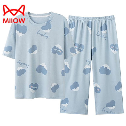 猫人（MiiOW）2025新款睡衣女款夏季纯棉短袖七分裤家居服全棉休闲可外穿 Z9854 M 【建议75-90斤穿】