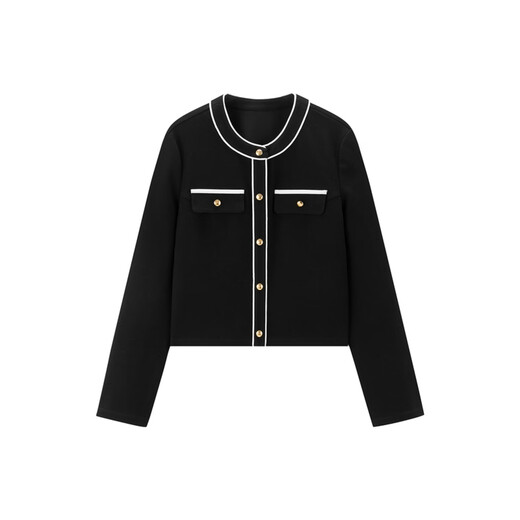 Peacebird women's jacket round neck texture small fragrance style top autumn elegant cardigan black top M