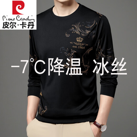 Pier Cardin High-End Ice Seide Langarmed T-Shirt für Herren Herbst Dünne lässige lockere kühle Eissensen, schnell trocknendem, vielseitigem, vielseitigem Top 6627 Blau M 165