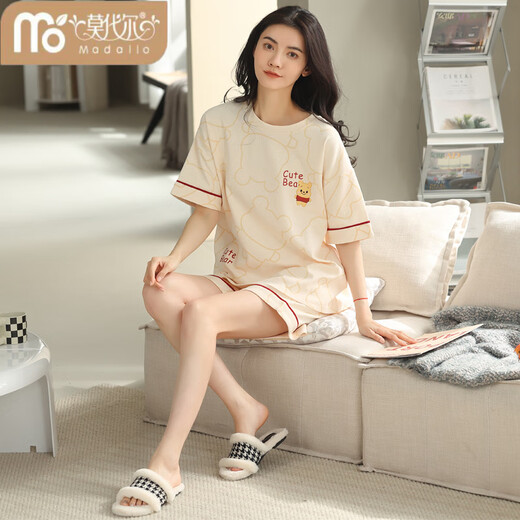 莫代尔2025年新款睡衣女夏纯棉短袖短裤春秋款夏天夏款可外穿家居服套装 CKE-6169 M (80-100斤)