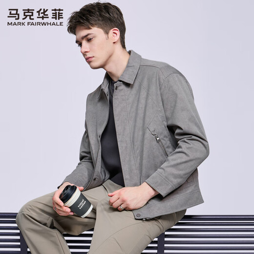 Mark Huafei Windproof and Anti-wrinkle Motorcycle Lapel Jacket Men's 2025 Autumn New Workwear Street Jacket Trendy 1554 Gray 003 L 175