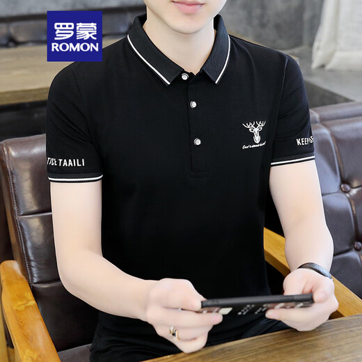 罗蒙（ROMON）短袖T恤男士2025年新款夏季新款青年简约潮流半袖翻领Polo衫衣服 K12801绿色 3XL