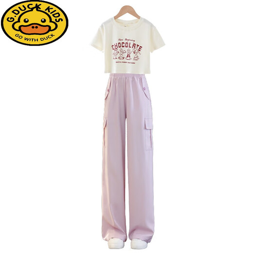 Disney Girls Summer Anzug Set 2025 Neue modische Kinder im Internet Promi Summer Style Junior High School-Schüler Sommer Kurzarm Zweiköpfig Set 15265 Aprikot + 9928 Lila 170 cm