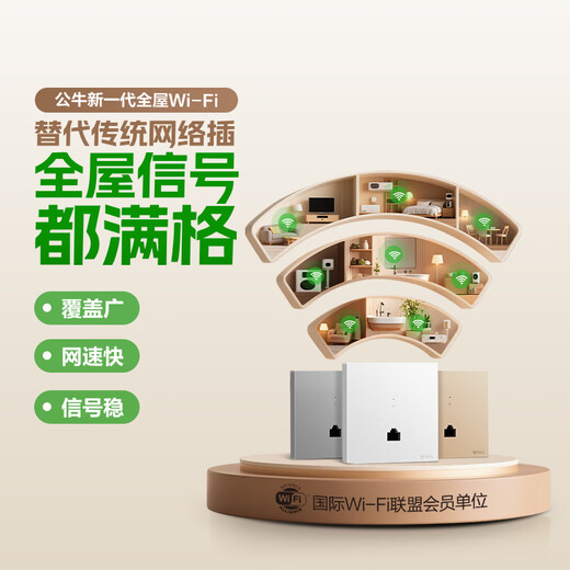 公牛（BULL）墙壁AP面板电脑网络无线WIFI插座路由器1300兆GTW05A(需搭配面板)