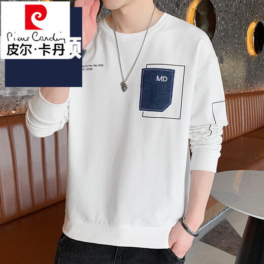 Pierre Cardin Herren-Langarm-T-Shirt, locker, trendig, Marke, kleines Hemd, 2023, neues T-Shirt, Frühlings- und Herbst-Tops, Sweatshirt, Herren, trendiger Samt, verdickt, 1105, Schwarz, XL, ca. 130–145 Jin Jin entspricht 0,5 kg, kann getragen werden