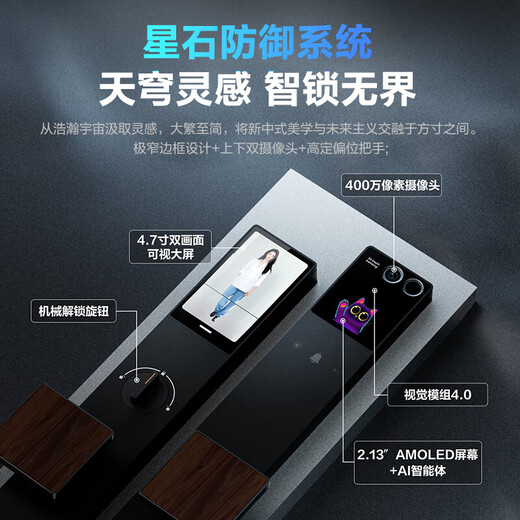 萤石智能门锁 AI智能体双摄掌静脉3D人脸识别可视大屏指纹密码锁 C级锁芯防盗门电子锁 Y5000FVX【双摄双屏双锂电+刷脸刷掌开门】 霸王锁体