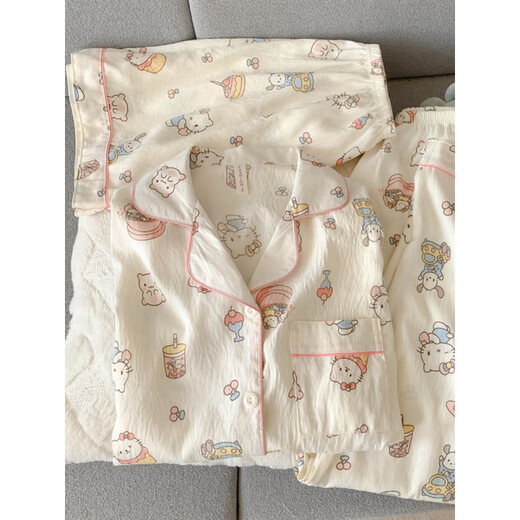 Arctic Velvet 2025 Новая Hellokitty Pure Cotton Make Pajama для женщин весной и летним милой набор с трех частями с тремя частями yunduo Cotton-9902# Star KT Cat Set M [Предлагается 75-100JIN [Jin Equals 0,5 кг]]]]