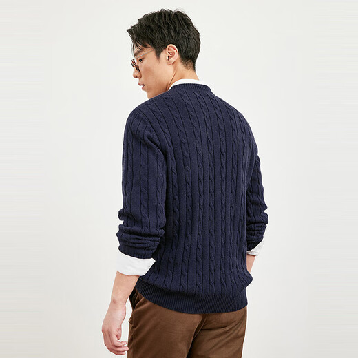 Septwolves woolen sweater men's winter new round neck button-down thick sweater multi-color optional versatile men's top sweater 101 (navy blue) XL 175/92A