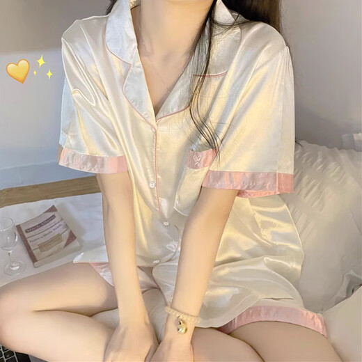 Zipjbxins Frühlings- und Herbst-Eis Silk Kurzarm-Shorts Pyjama Frauen Sommer Fühlen Sie sich lässige Heimbekleidungskleidung mit hoher Qualität-YFY-9901 m [Vorgeschlagen 80-100jin [Jin ist 0,5 kg]]