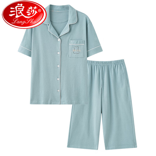 
LangSha 2025 new pajamas for women in summer thin pure cotton short-sleeved cropped pants home clothes for women in summer can wear out suits 9898# L [Suggested 100-120Jin [Jin equals 0.5 kg]]