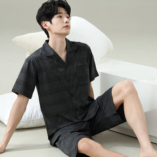 UKUHPK Pyjama Herren Sommer 2025 Sommer Dünne Kurzarmshorts Anzug für locker und größere Größe für den Verschleiß im Freien. 6625 Herrenmodell M Standard (High 165100 Jin [Jin entspricht 0,5 kg]))