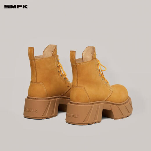 SMFK幻影皮质机车靴厚底增高短靴马丁靴女S0010W1/YG1/DK 姜黄色 38