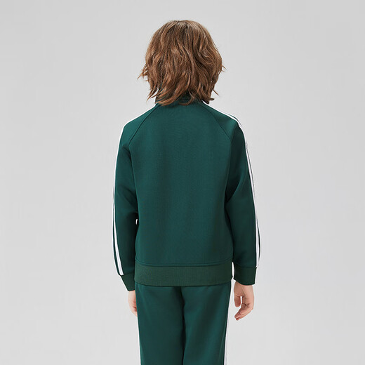 adidas autumn children's stand-up collar sports and casual jacket dark green/white 110