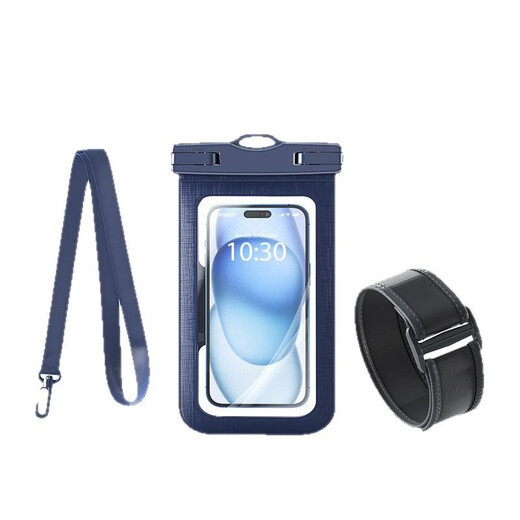 Shijanu New Product Waterproof Bag for Mobile Phones, Touch Screen Swimming Cover, Rafting Equipment, Underwater Photography Artifact, Transparent Sealed Bag, Navy Blue (With Armband) Level 8 Waterproof丨360 High