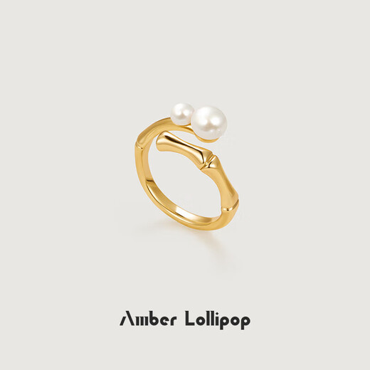 Amber Lollipop Pearl Ring Women's Bamboo Light Luxury Niche Open Index Finger Ring Anniversary Birthday Gift for Girlfriend and Wife