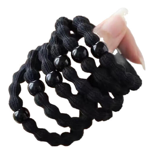 Jieweiyi sports hair rope, hair ring, high ponytail leather case, high elasticity, durable and non-harming, hair binding, hair accessories, hair accessories, rubber band, BH-FQ190, 5 black beaded black hair ropes