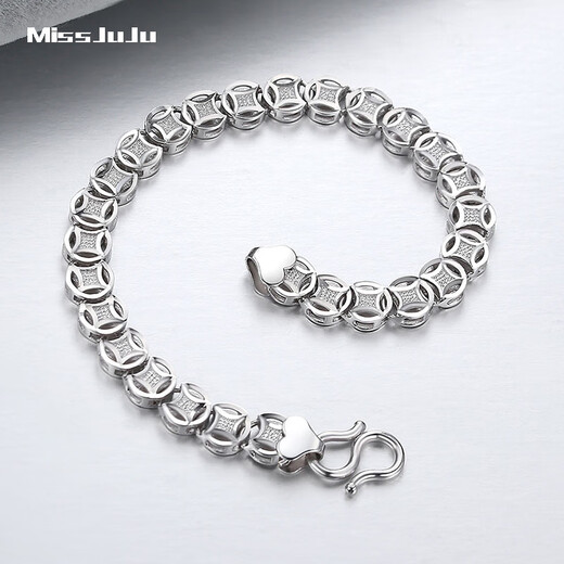 Miss JuJu Pt950 Platinum Bracelet Men's Platinum Bracelet Men's Thick Copper Coin Rich Boss Bracelet Weight 27.40g Length 22cm Thick About 8mm