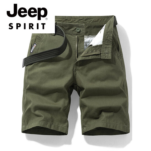 Jeep Spirit Brand preferido Desarrollo de algodón de múltiples bolsillos Pure Shorts Hold Men's Loose Rectivo de cinco puntos 2025 Summer Ins Casual Mid-Pants 17152 Green militar (sin cinturón) 34 2 pies 7 (150-160Jin [Jin equivale a 0.5 kg])