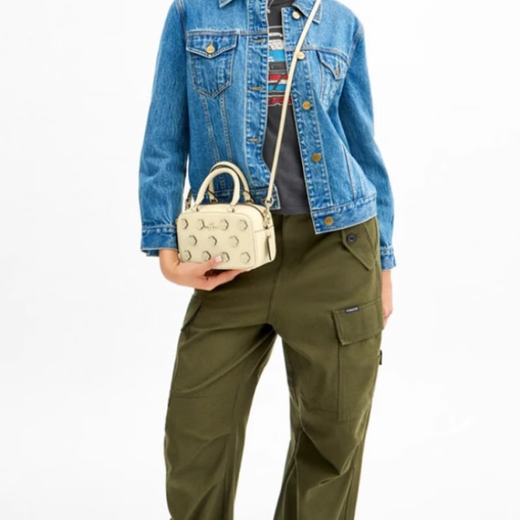 CoaCH (COACH) handbag SATCHEL18.5 flower inlay cowhide leather one-shoulder crossbody small women's moonlight color basic package (bag + dust bag)