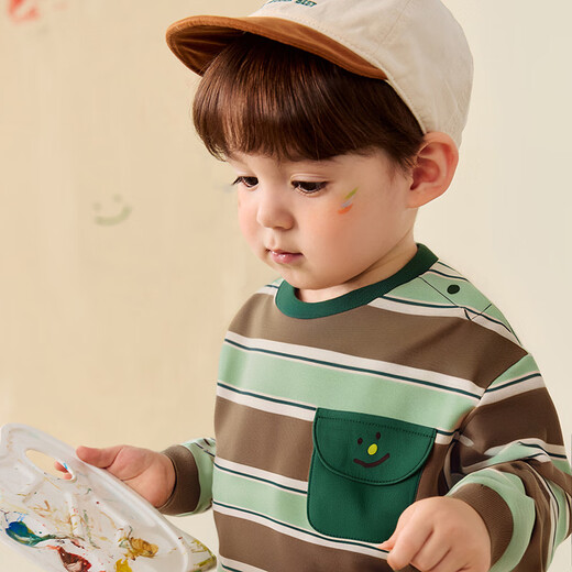 Mini Bala long-sleeved T-shirt for boys and girls, spring pure cotton children's color-blocked soft and skin-friendly inner top, new product