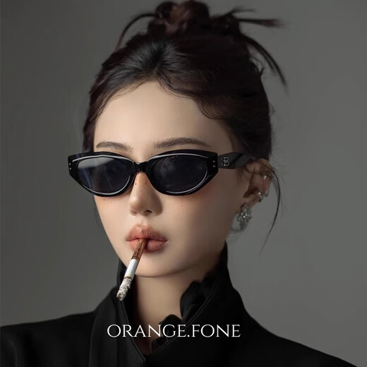 迦图鲮官方正品复古猫眼墨镜女感Jennie窄框眼镜新款潮防gm太阳镜 经典黑-美式辣妹欧美风