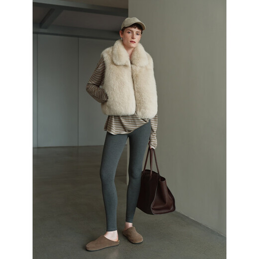 MSBEAST BEAST Miss Soft and Glutinest Saga Fox's Fur Fortime Lined Fur Vest 丨 Moyen-Old Crisp Face Fox Light Beige M