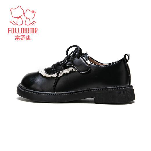 Fuluo Mi Girls' Small Leather Shoes Spring and Autumn Sweet and Fashionable Versatile Shoes Little Girls Campus Fashion Etiquette Shoes Black 33