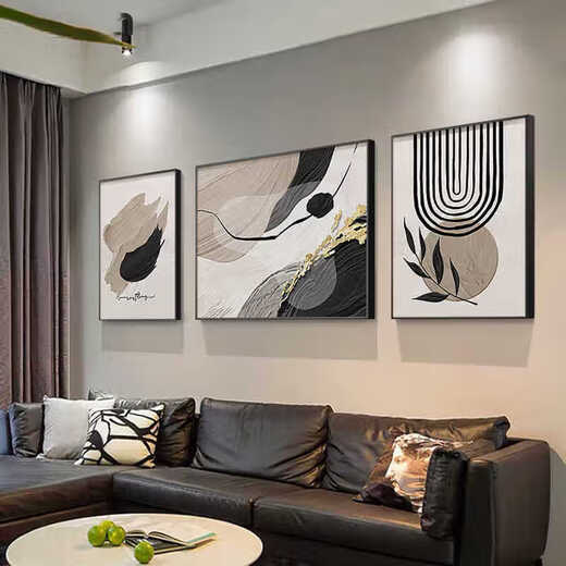 黑白灰抽象艺术沙发背景墙装饰画感客厅挂画现代简约三联壁画铝合 JD13785 左右30*40中间60*40