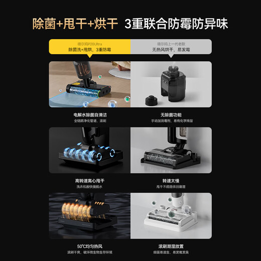 德尔玛（Deerma）无线双滚刷智能洗地机P20Ultra 防缠绕沿边家用洗拖吸一体机电动拖把手持吸尘器扫地机自清洁