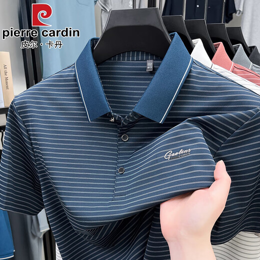 Pierre Cardin Summer La camiseta de manga corta para hombres de verano Polo rayado Polo rayado Lapa de seda de seda delgada de los delgados Dad Casual Dad White White 9922 M sugiere 90-115Jin [Jin iguala 0.5 kg]