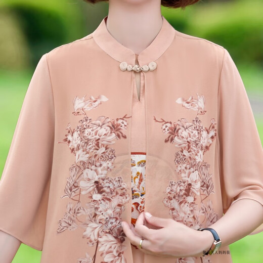酷章（KUZHANG）胖妈妈夏装旗袍连衣裙子夏季雪纺裙子大码2025新款中年女夏款气质 6628藕色 XL 建议115斤以内