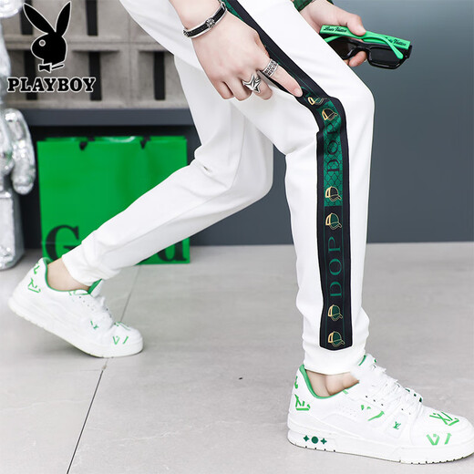 花花公子（PLAYBOY）刺绣休闲裤男夏季薄款潮牌修身冰丝束脚运动长裤男百搭速干小脚卫 9923黑色 29