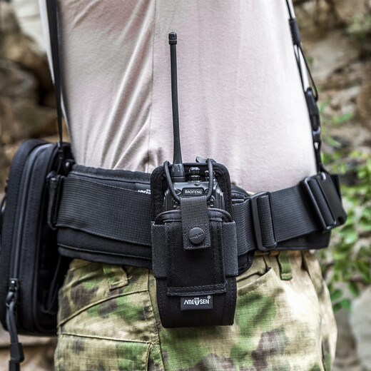 Micro box Amaison tactical walkie-talkie bag, shoulder strap bag, mobile phone bag, waist mobile phone case, universal arm bag, molle attached bag, black case + shoulder strap, molle hanging ring, one size fits all